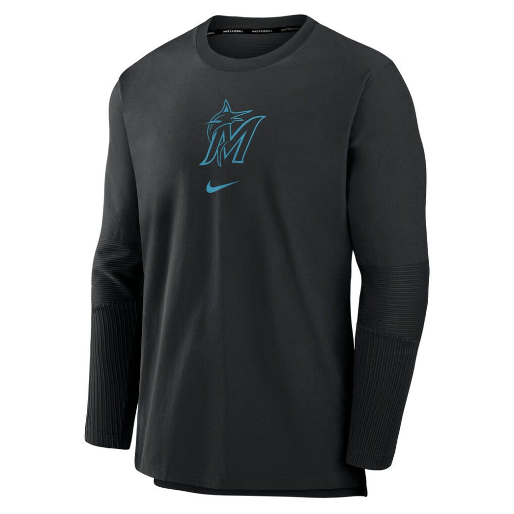 Miami Marlins Nike Authentic Collection Player Dri-FIT Lightweight Pullover - Black Pullover