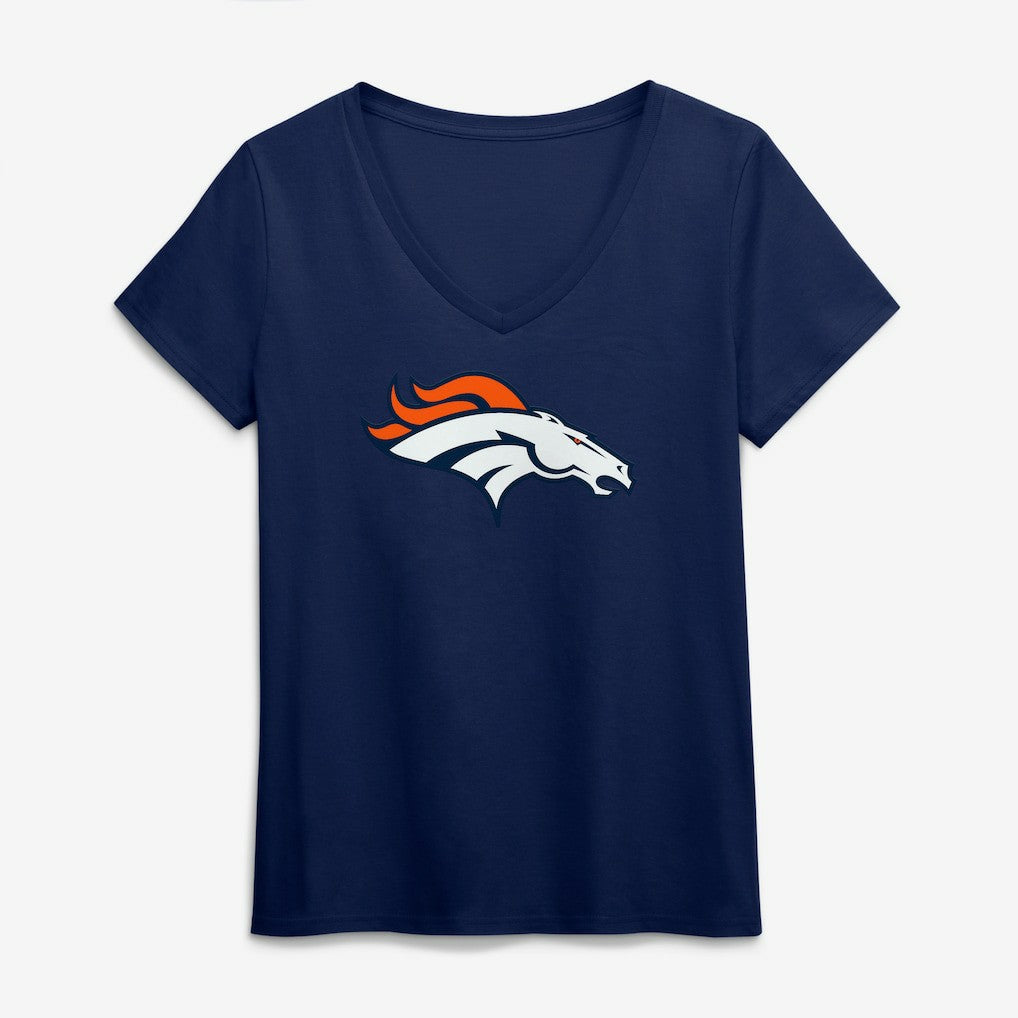 Denver Broncos Logo Athletic Women's Primary Logo V-Neck T-Shirt - Navy T-shirts