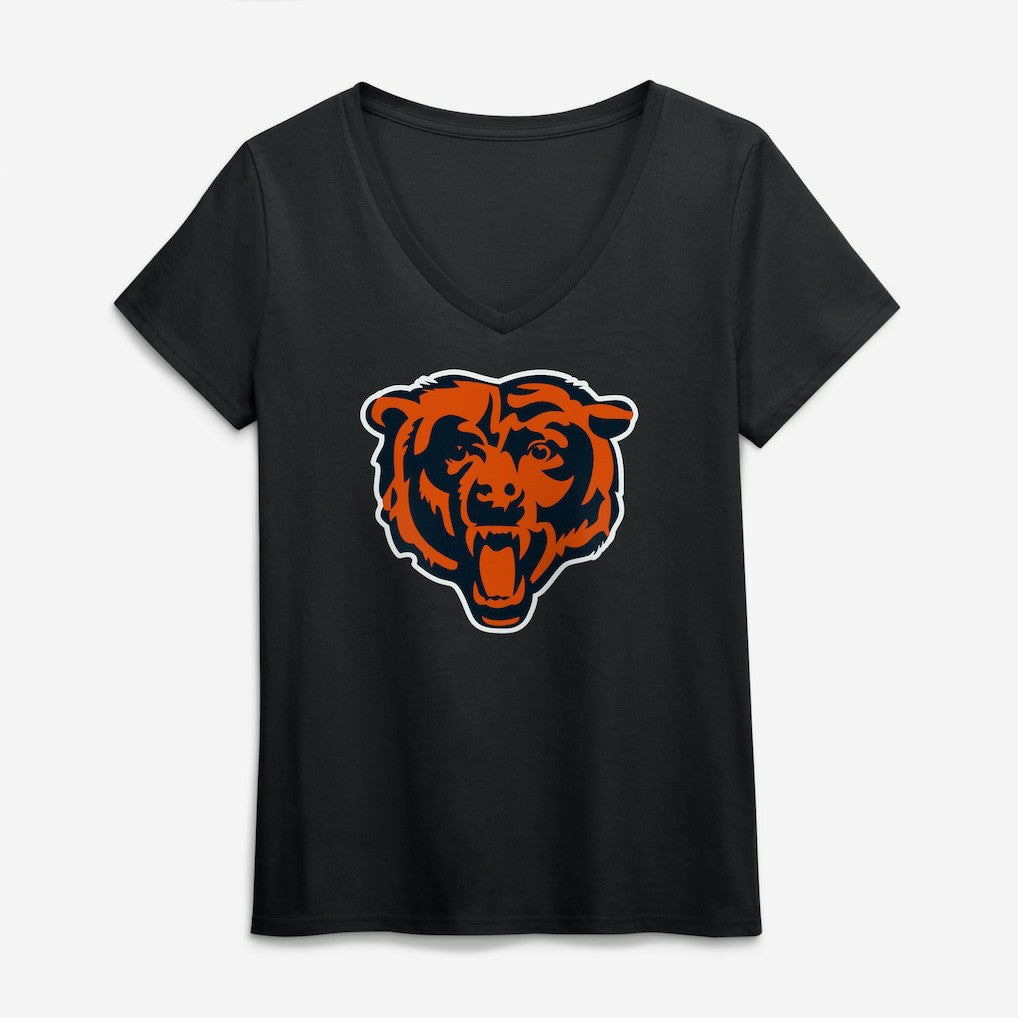 Chicago Bears Logo Athletic Women's Primary Logo V-Neck T-Shirt - Black T-shirts