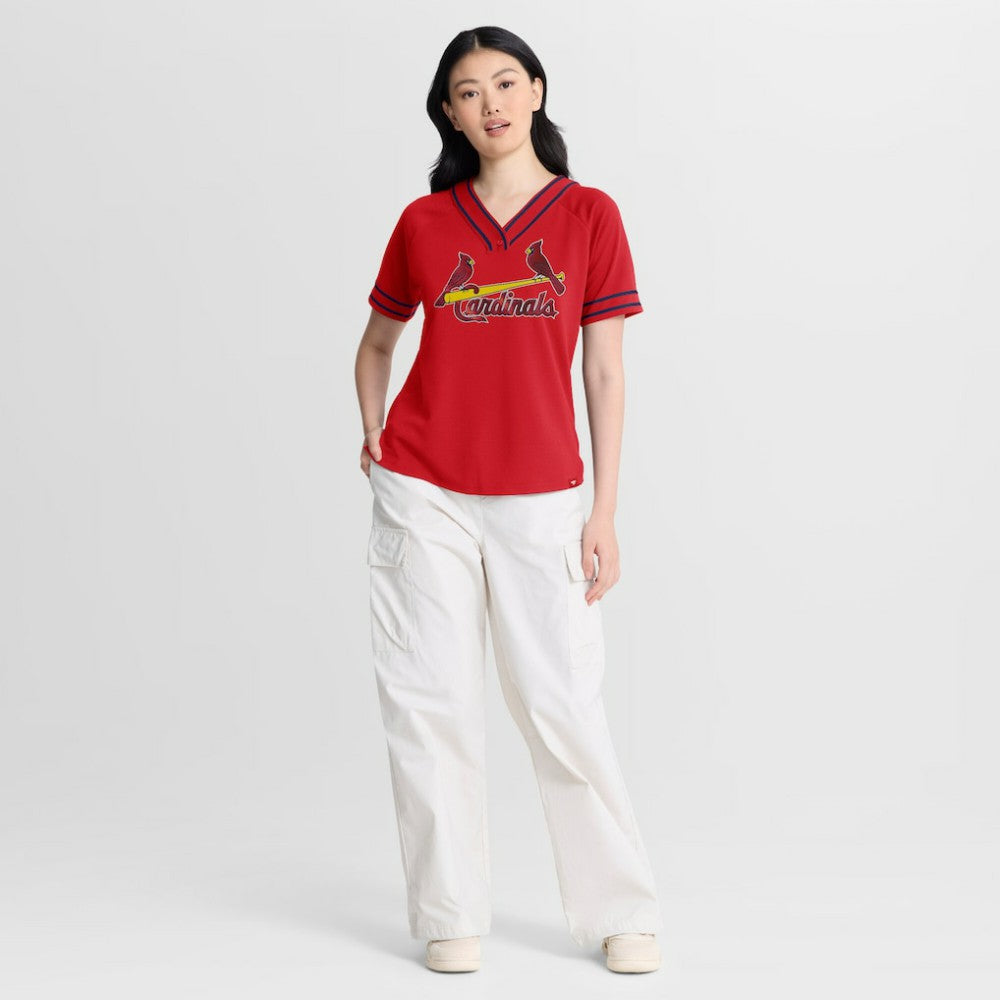 St. Louis Cardinals Fanatics Women's Diva Race Ahead Raglan V-Neck T-Shirt - Red T-shirts