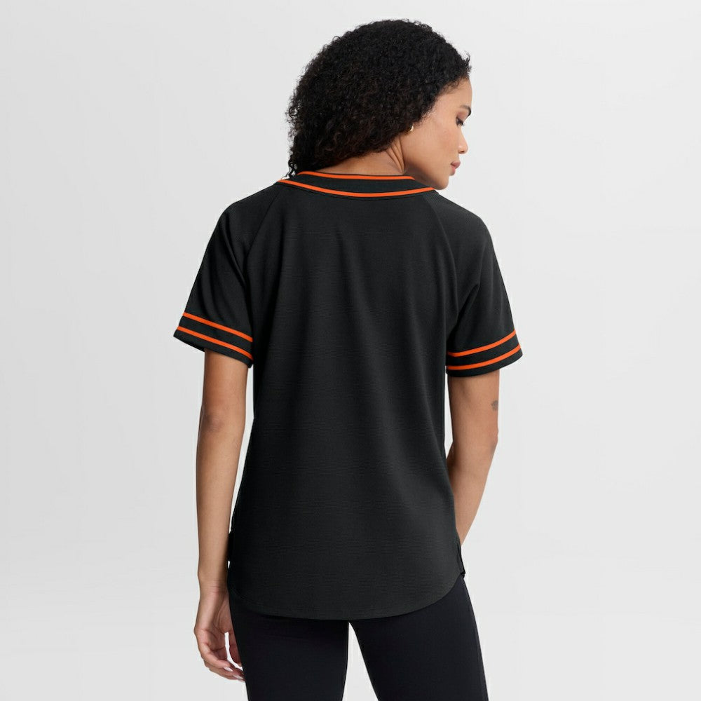 San Francisco Giants Fanatics Women's Diva Race Ahead Raglan V-Neck T-Shirt - Black T-shirts