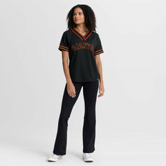 San Francisco Giants Fanatics Women's Diva Race Ahead Raglan V-Neck T-Shirt - Black T-shirts