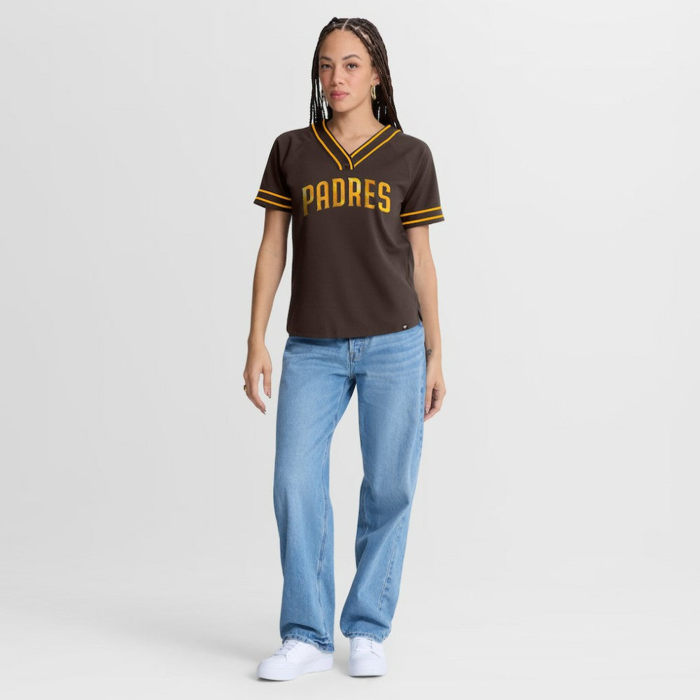 San Diego Padres Fanatics Women's Diva Race Ahead Raglan V-Neck T-Shirt - Brown T-shirts