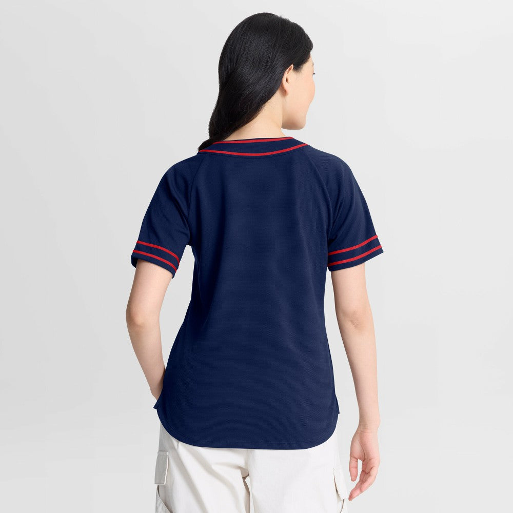 Minnesota Twins Fanatics Women's Diva Race Ahead Raglan V-Neck T-Shirt - Navy T-shirts