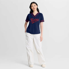 Minnesota Twins Fanatics Women's Diva Race Ahead Raglan V-Neck T-Shirt - Navy T-shirts
