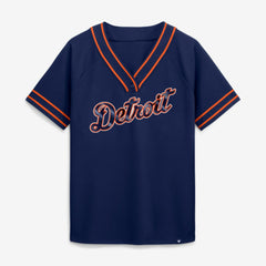 Detroit Tigers Fanatics Women's Diva Race Ahead Raglan V-Neck T-Shirt - Navy T-shirts