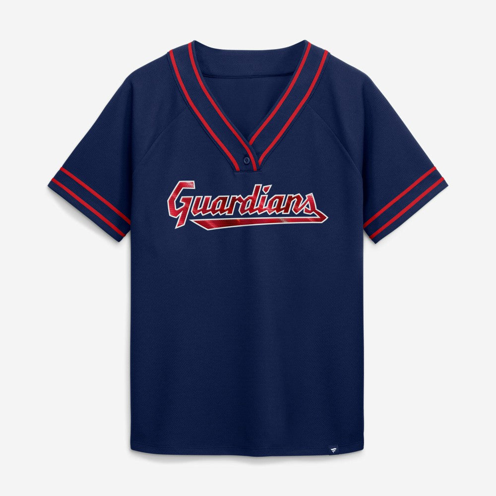 Cleveland Guardians Fanatics Women's Diva Race Ahead Raglan V-Neck T-Shirt - Navy T-shirts