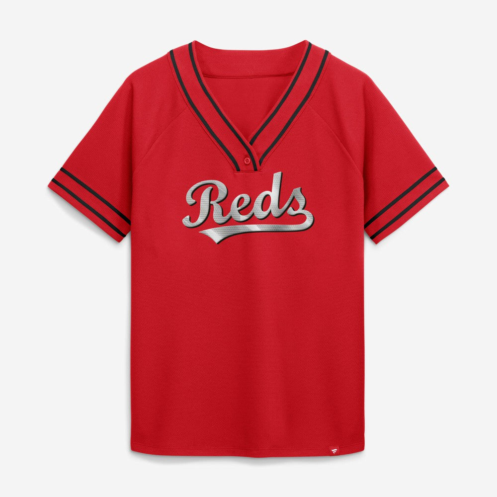 Cincinnati Reds Fanatics Women's Diva Race Ahead Raglan V-Neck T-Shirt - Red T-shirts