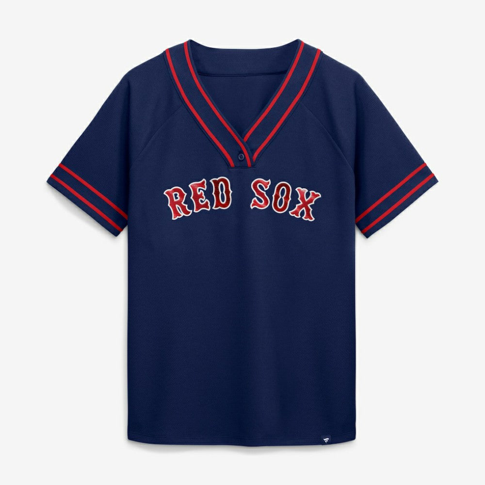 Boston Red Sox Fanatics Women's Diva Race Ahead Raglan V-Neck T-Shirt - Navy T-shirts