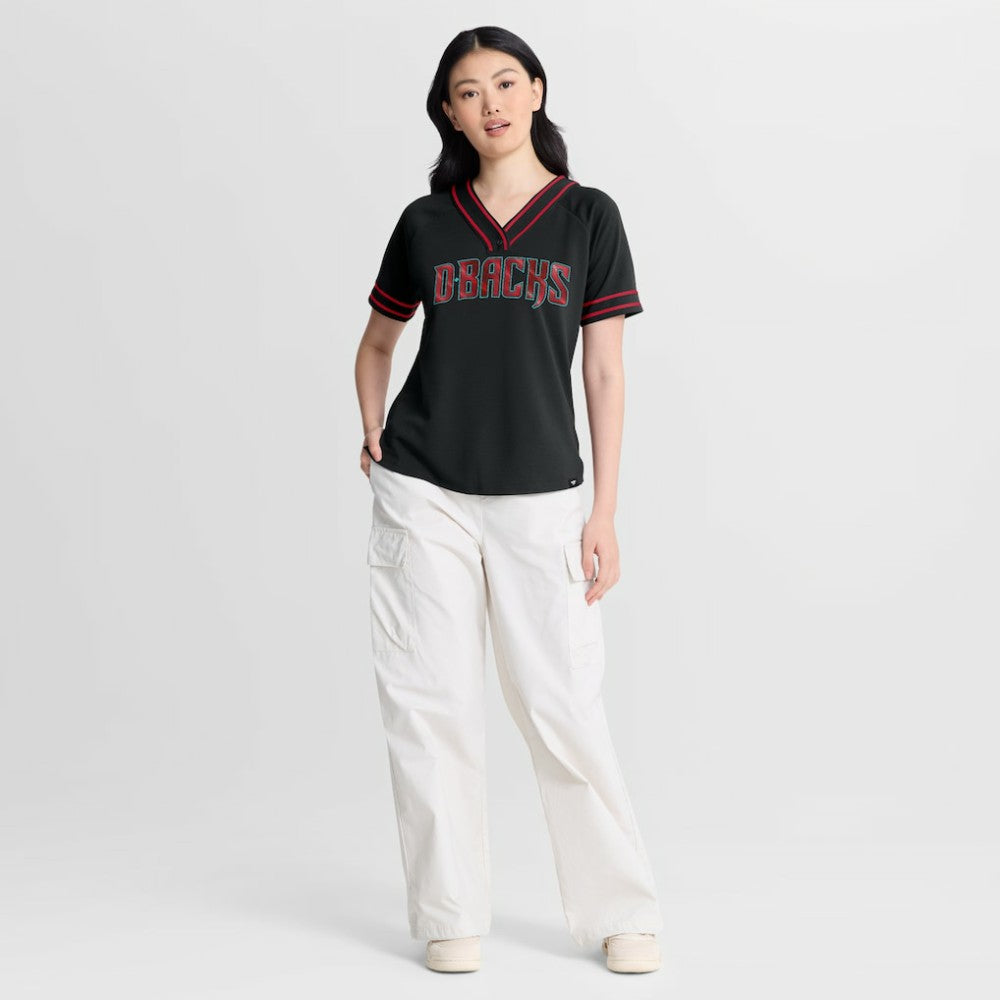 Arizona Diamondbacks Fanatics Women's Diva Race Ahead Raglan V-Neck T-Shirt - Black T-shirts