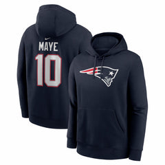 Drake Maye New England Patriots Player Name & Number Fleece Hoodie - Navy Hoodies