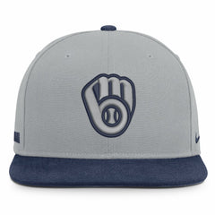Milwaukee Brewers Nike Primetime Pro Dri-FIT Snapback Hat - Gray/Navy Hats