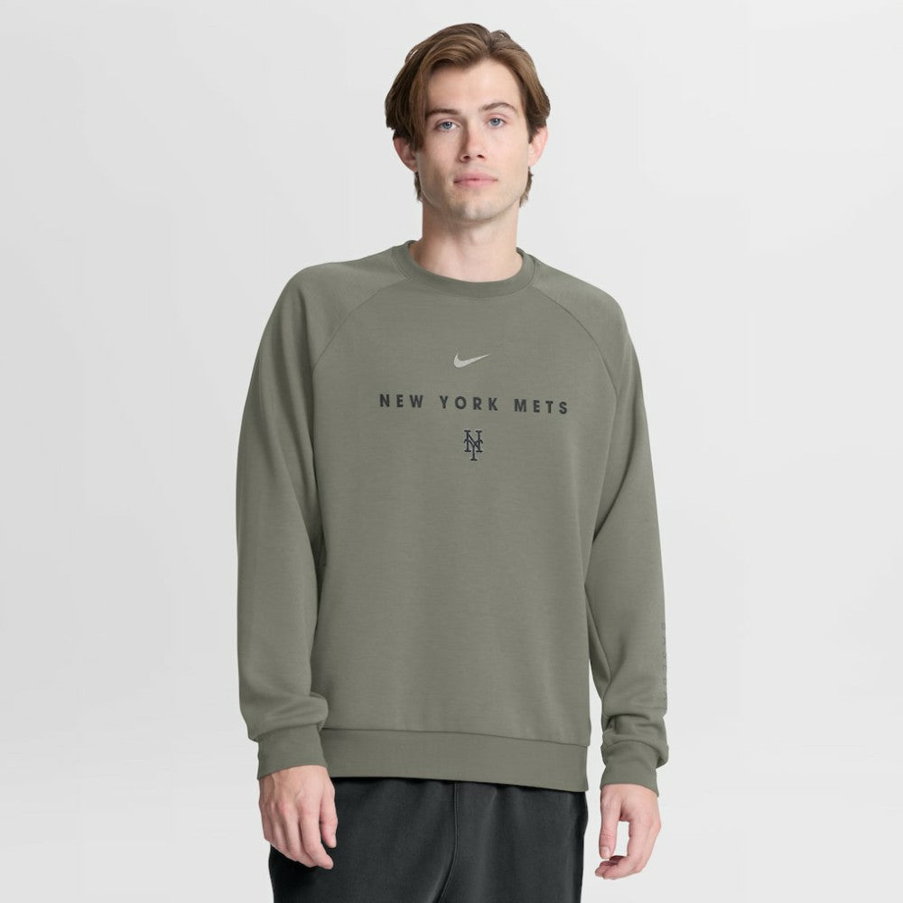 New York Mets Nike Statement Primary Raglan Dri-FIT Sweatshirt - Olive Sweatshirts
