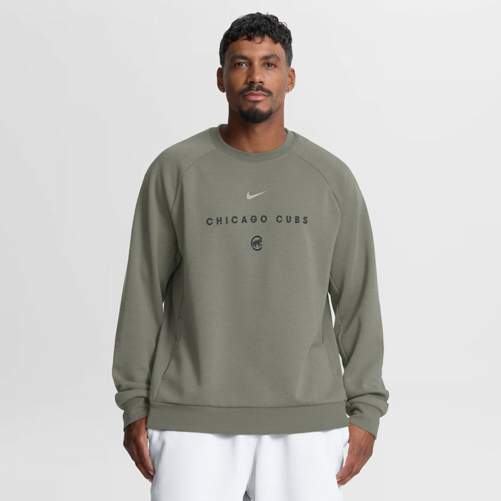 Chicago Cubs Nike Statement Primary Raglan Dri-FIT Sweatshirt - Olive Sweatshirts