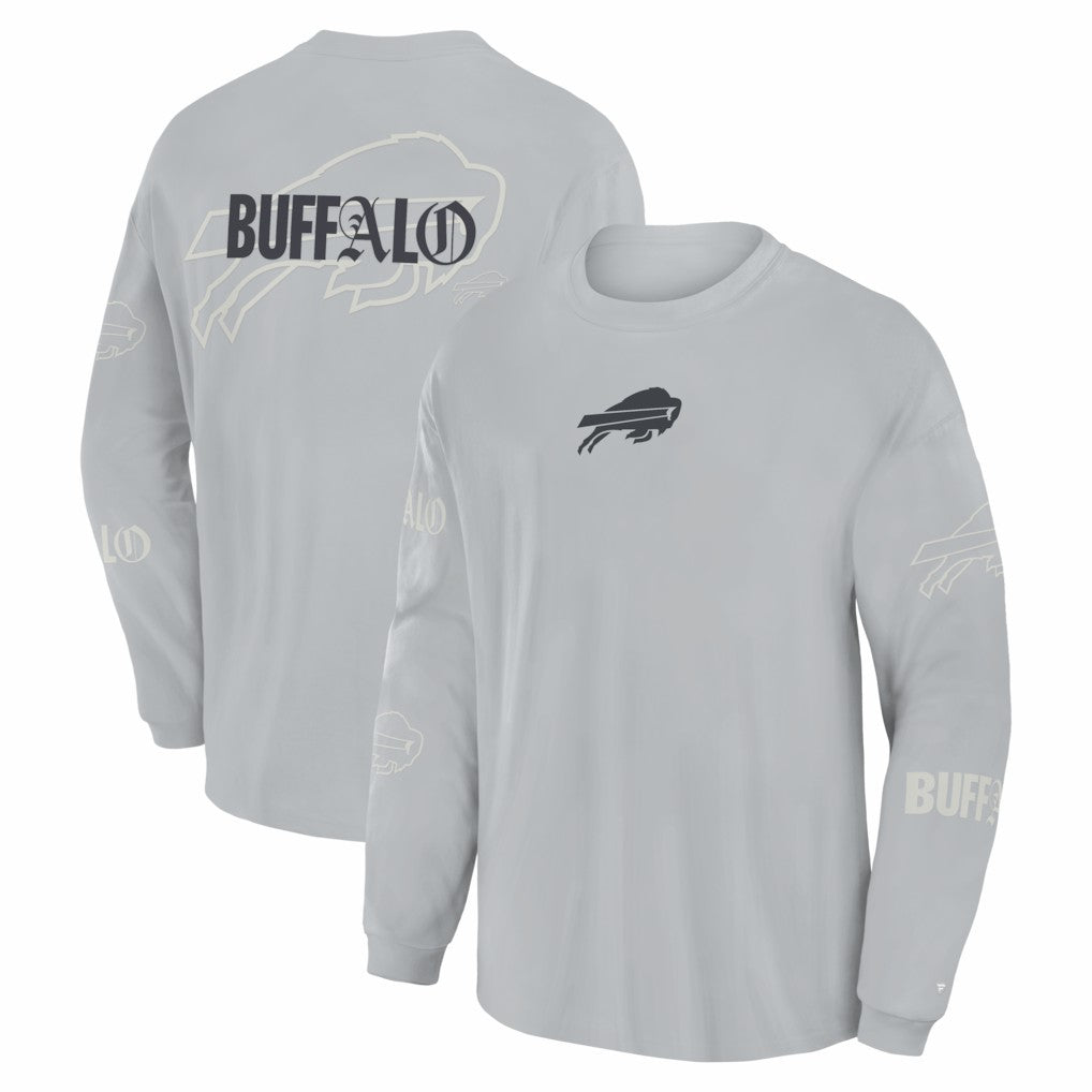 Buffalo Bills Oversized Type Play Long Sleeve T-Shirt - Gray T-shirts