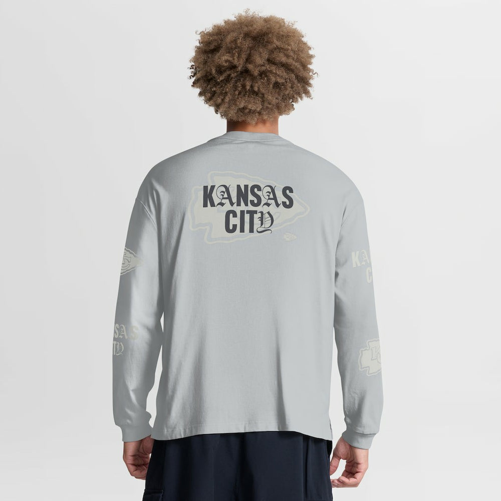 Kansas City Chiefs Oversized Type Play Long Sleeve T-Shirt - Gray T-shirts