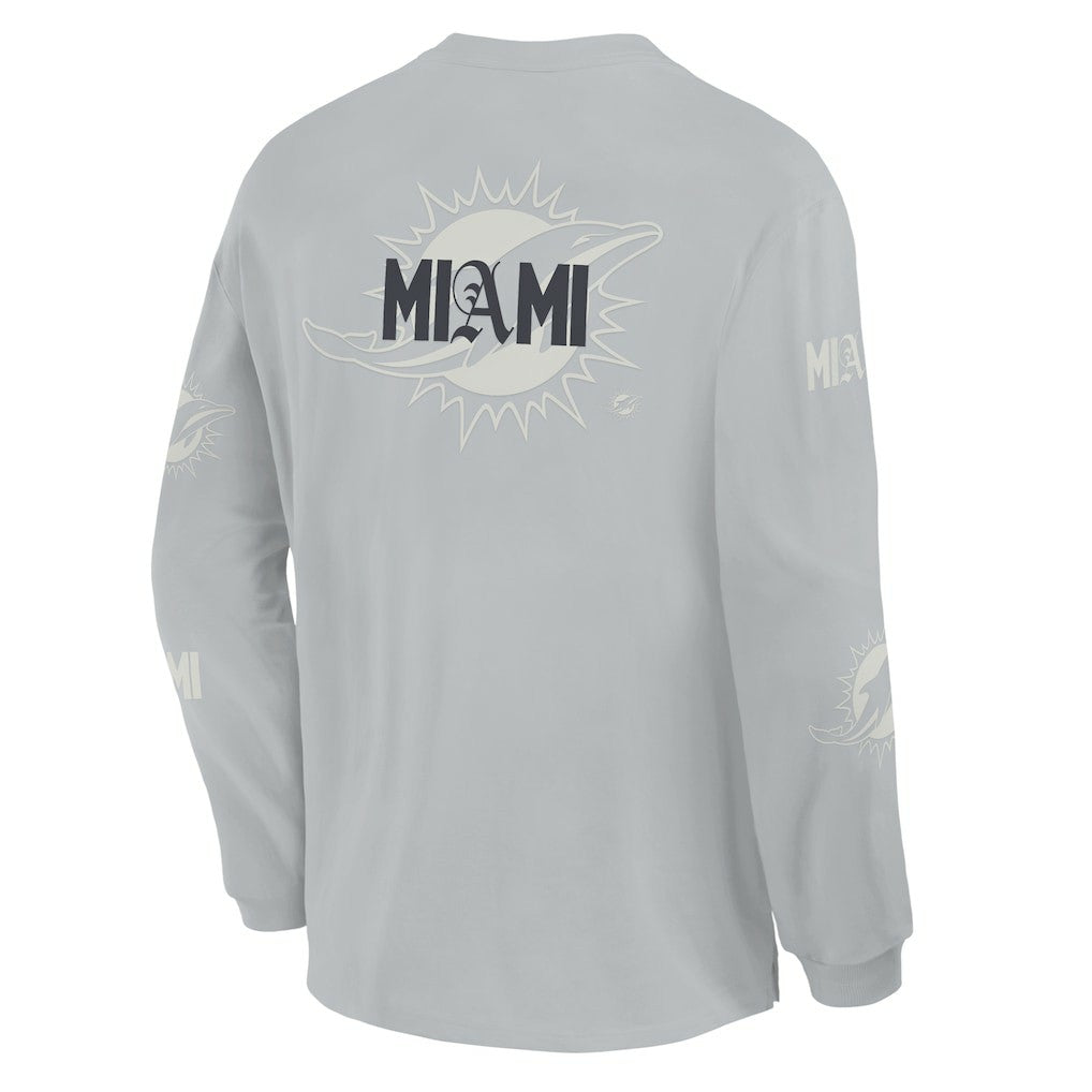 Miami Dolphins Oversized Type Play Long Sleeve T-Shirt - Gray T-shirts