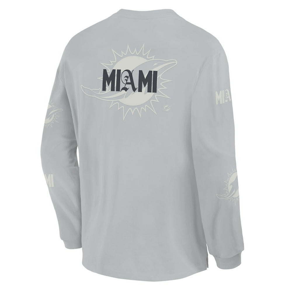 Miami Dolphins Oversized Type Play Long Sleeve T-Shirt - Gray T-shirts