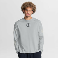 Pittsburgh Steelers Oversized Type Play Long Sleeve T-Shirt - Gray T-shirts