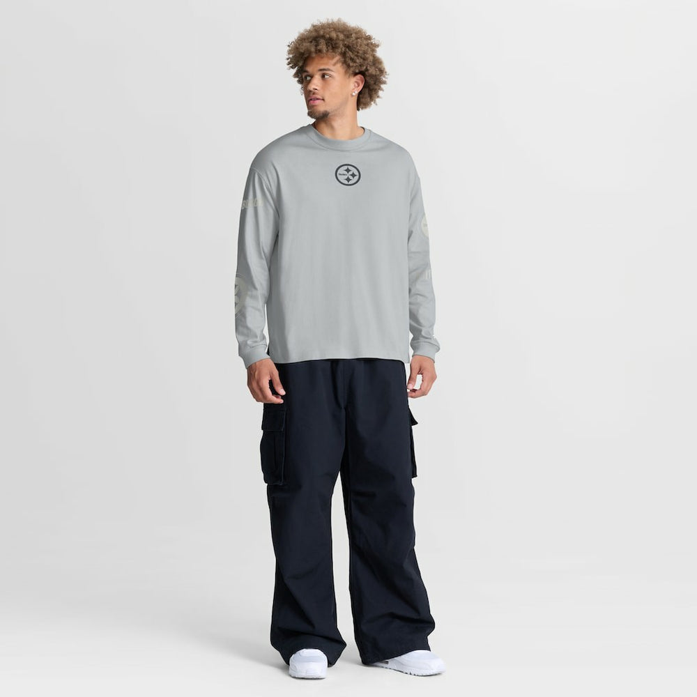 Pittsburgh Steelers Oversized Type Play Long Sleeve T-Shirt - Gray T-shirts