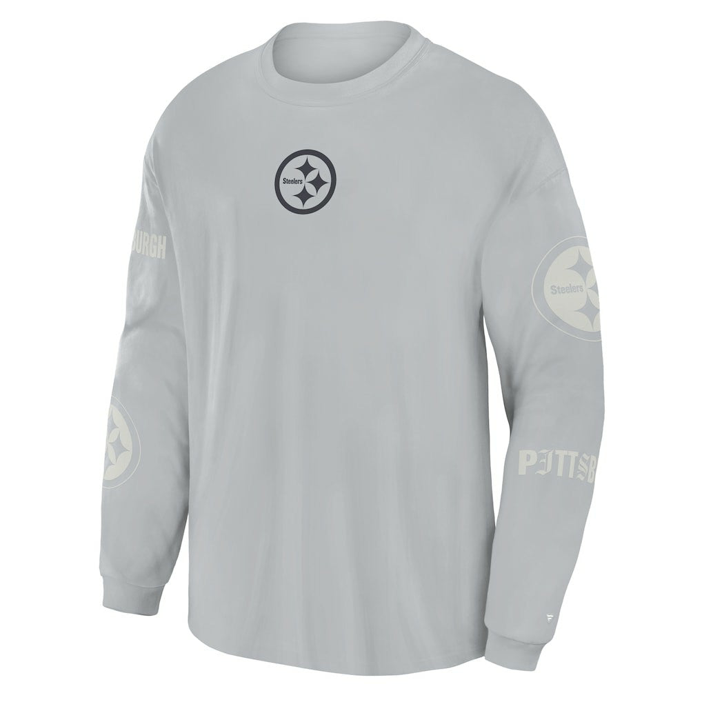 Pittsburgh Steelers Oversized Type Play Long Sleeve T-Shirt - Gray T-shirts
