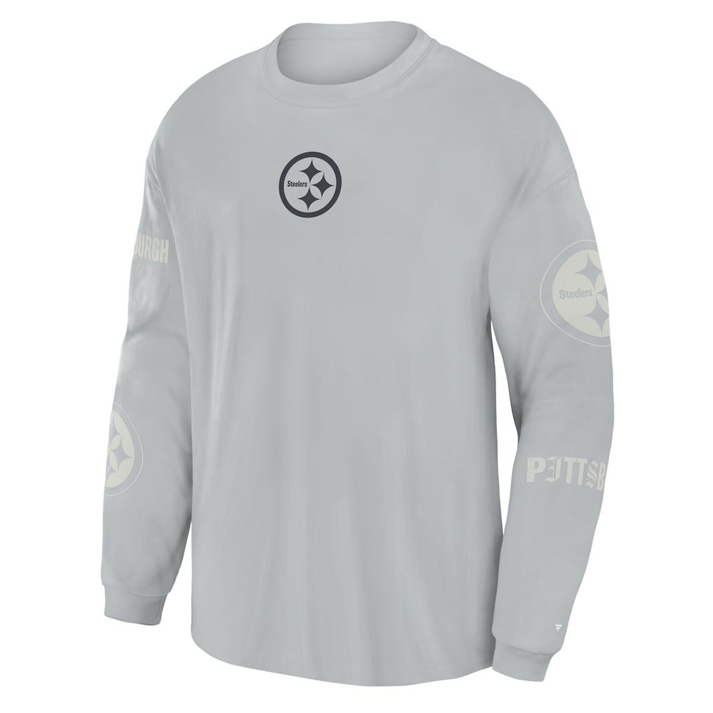 Pittsburgh Steelers Oversized Type Play Long Sleeve T-Shirt - Gray T-shirts