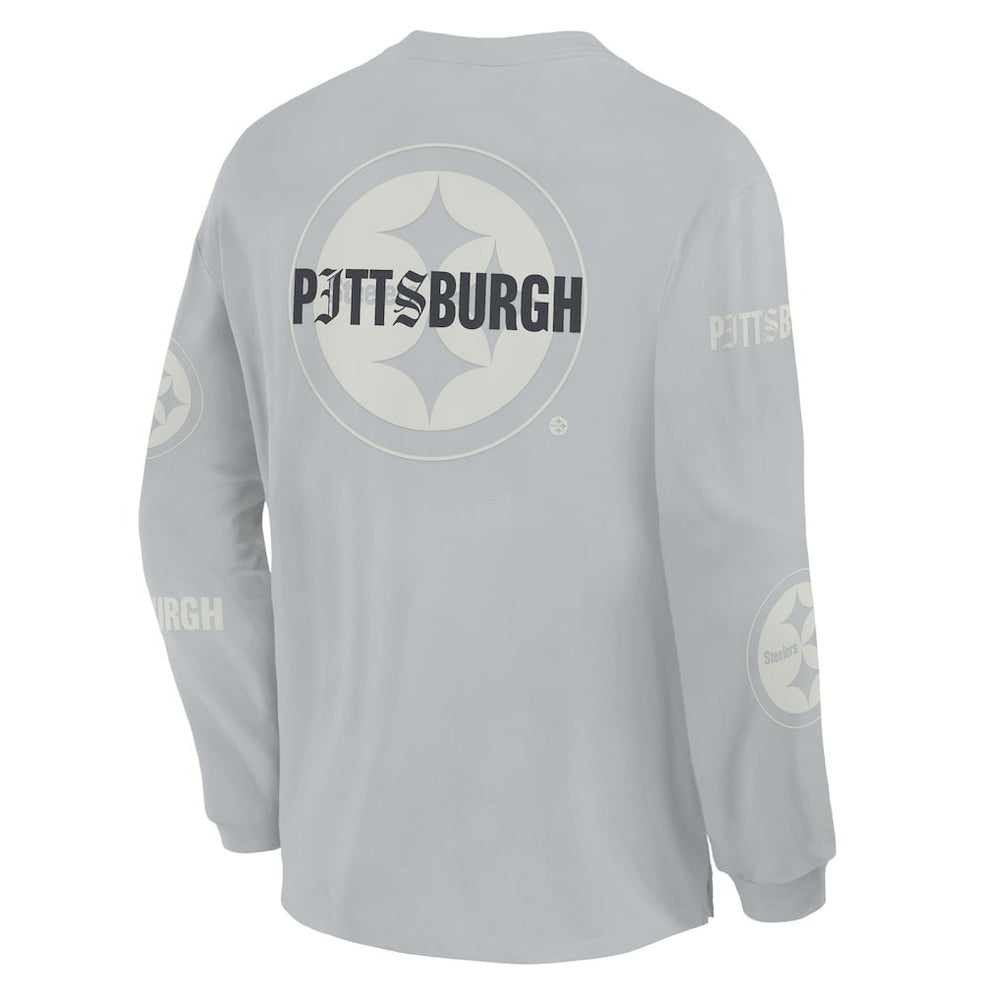 Pittsburgh Steelers Oversized Type Play Long Sleeve T-Shirt - Gray T-shirts