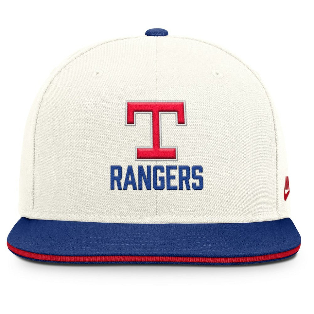 Texas Rangers Nike Cooperstown Pro Dri-FIT Snapback Hat - Cream/Royal Hats