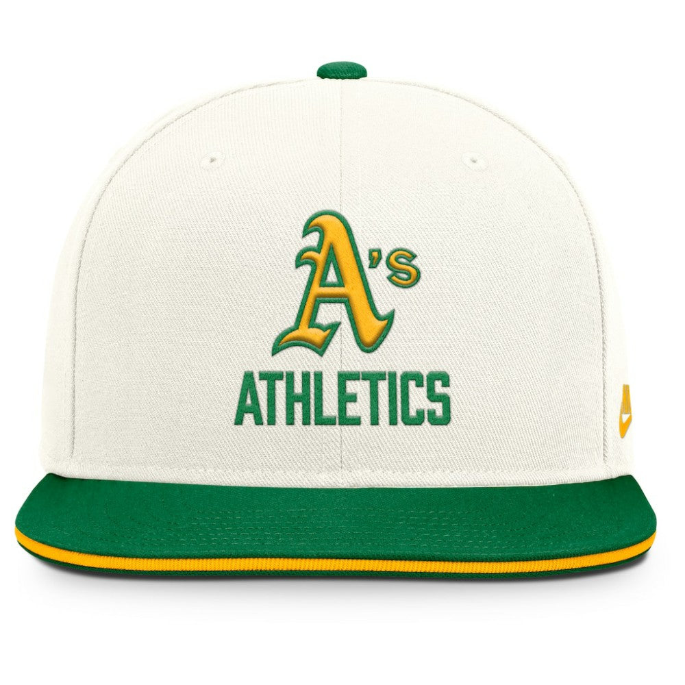 Athletics Nike Cooperstown Pro Dri-FIT Snapback Hat - Cream/Green Hats