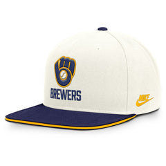 Milwaukee Brewers Nike Cooperstown Pro Dri-FIT Snapback Hat - Cream/Royal Hats