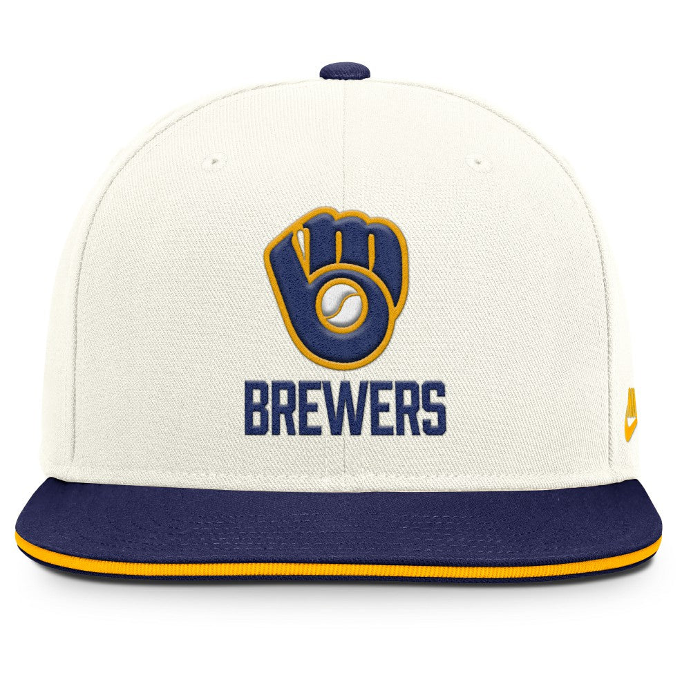 Milwaukee Brewers Nike Cooperstown Pro Dri-FIT Snapback Hat - Cream/Royal Hats