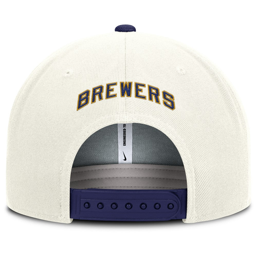Milwaukee Brewers Nike Cooperstown Pro Dri-FIT Snapback Hat - Cream/Royal Hats