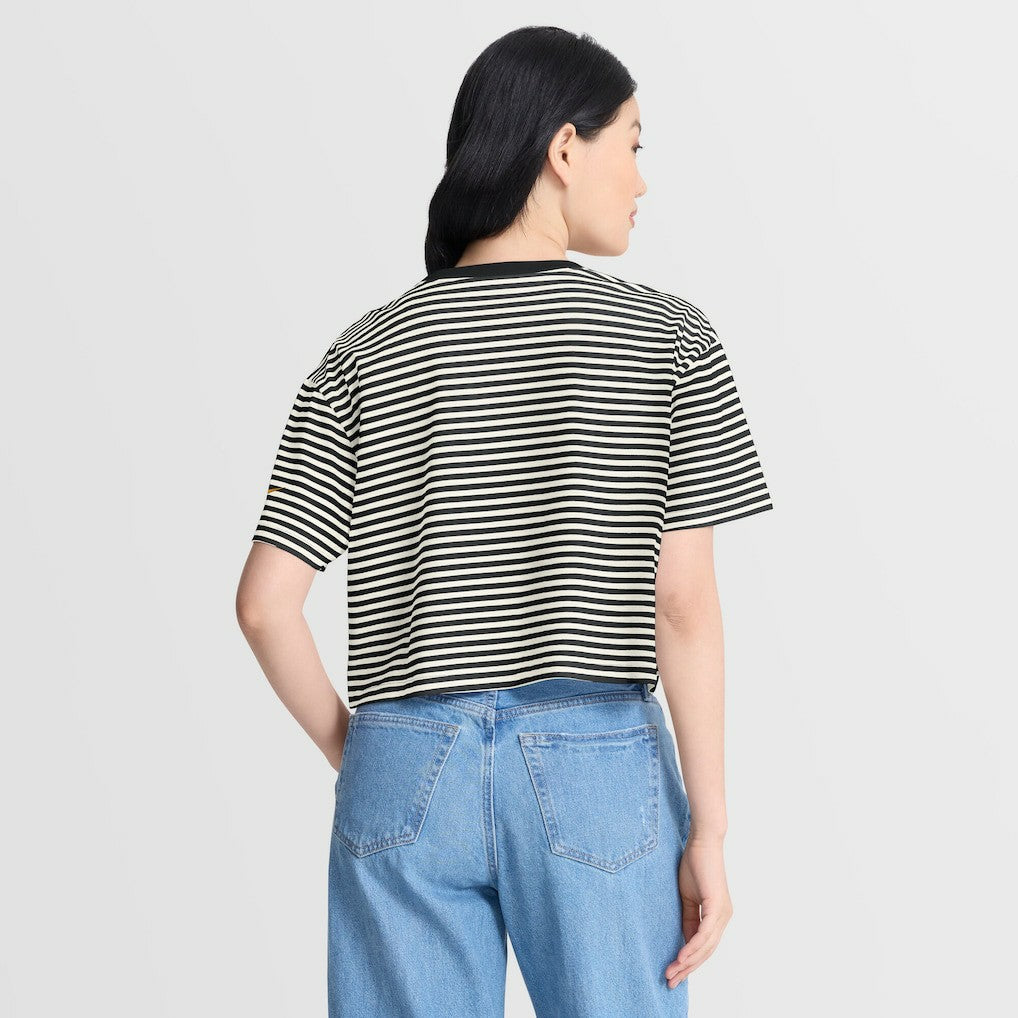 Pittsburgh Steelers Women's Striped Cropped T-Shirt - Black/Cream T-shirts
