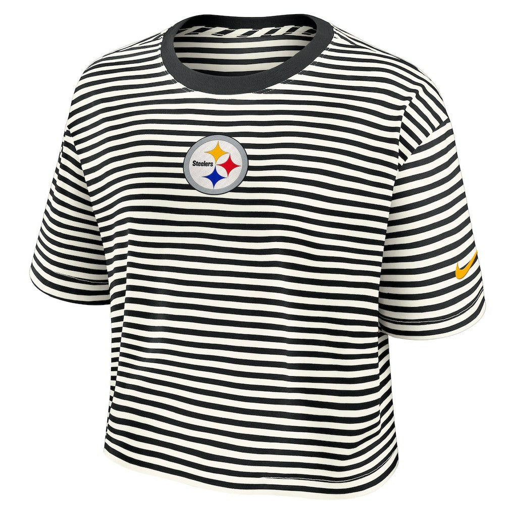 Pittsburgh Steelers Women's Striped Cropped T-Shirt - Black/Cream T-shirts