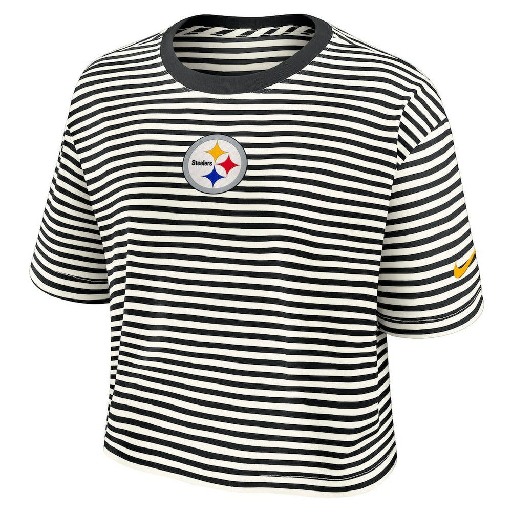 Pittsburgh Steelers Women's Striped Cropped T-Shirt - Black/Cream T-shirts