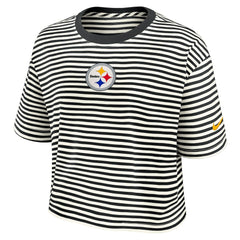 Pittsburgh Steelers Women's Striped Cropped T-Shirt - Black/Cream T-shirts