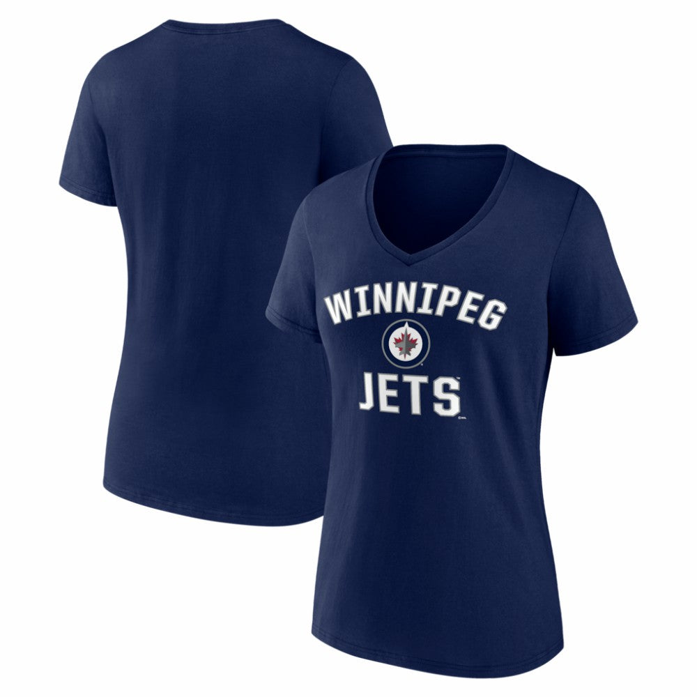 Winnipeg Jets Logo Athletic Women's Arch Victory V-Neck T-Shirt - Navy | US 2001552664