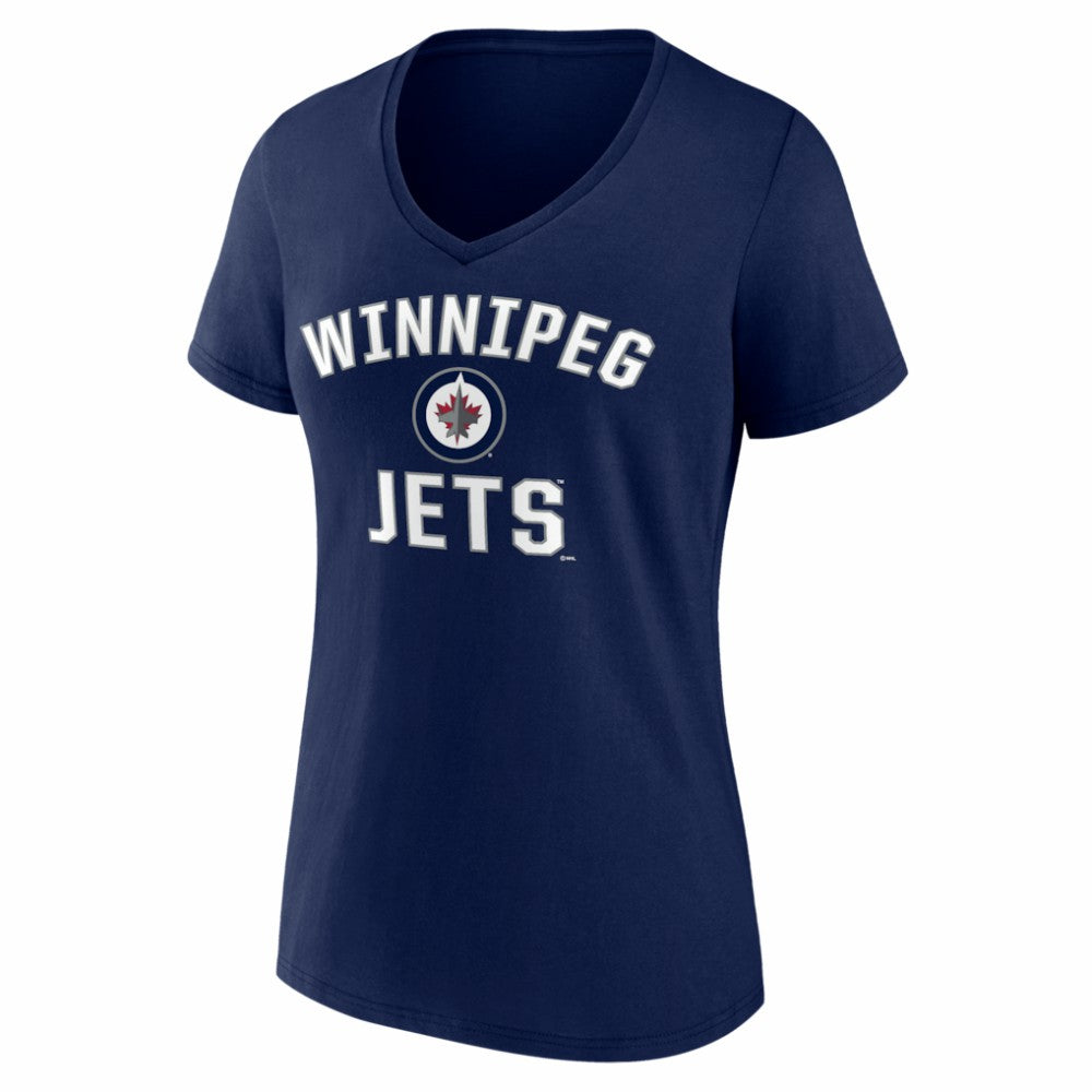 Winnipeg Jets Logo Athletic Women's Arch Victory V-Neck T-Shirt - Navy | US 2001552664