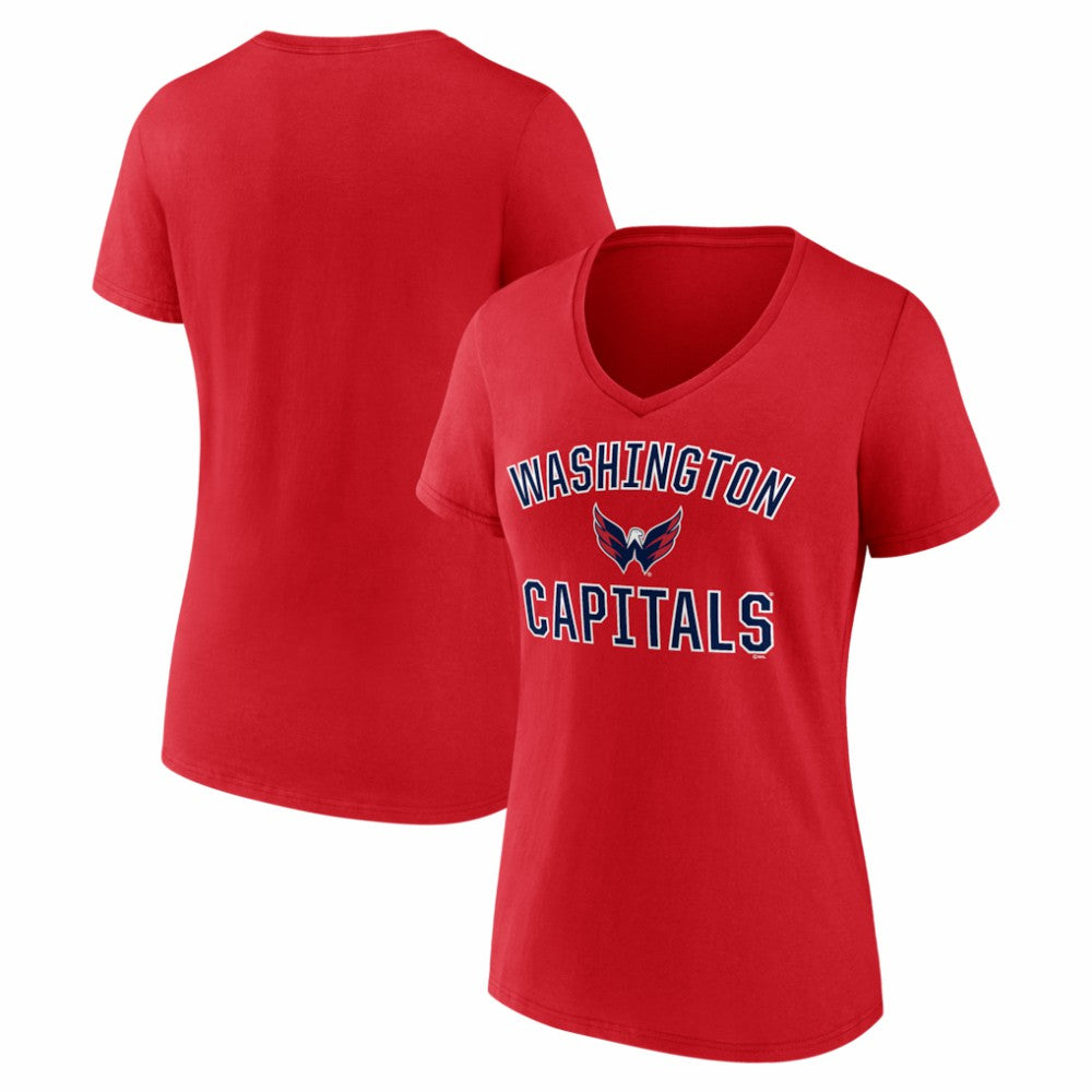 Washington Capitals Logo Athletic Women's Arch Victory V-Neck T-Shirt - Red | US 2001552665