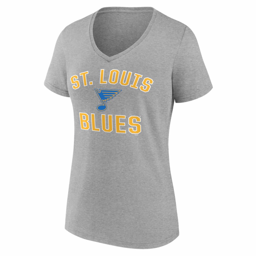 St. Louis Blues Logo Athletic Women's Arch Victory V-Neck T-Shirt - Heather Gray | US 2001552671