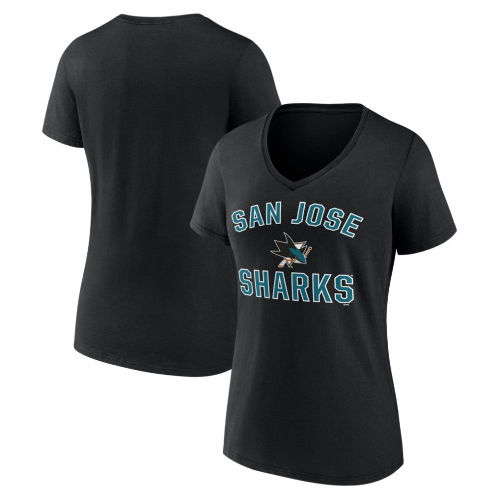 San Jose Sharks Logo Athletic Women's Arch Victory V-Neck T-Shirt - Black | US 2001552673