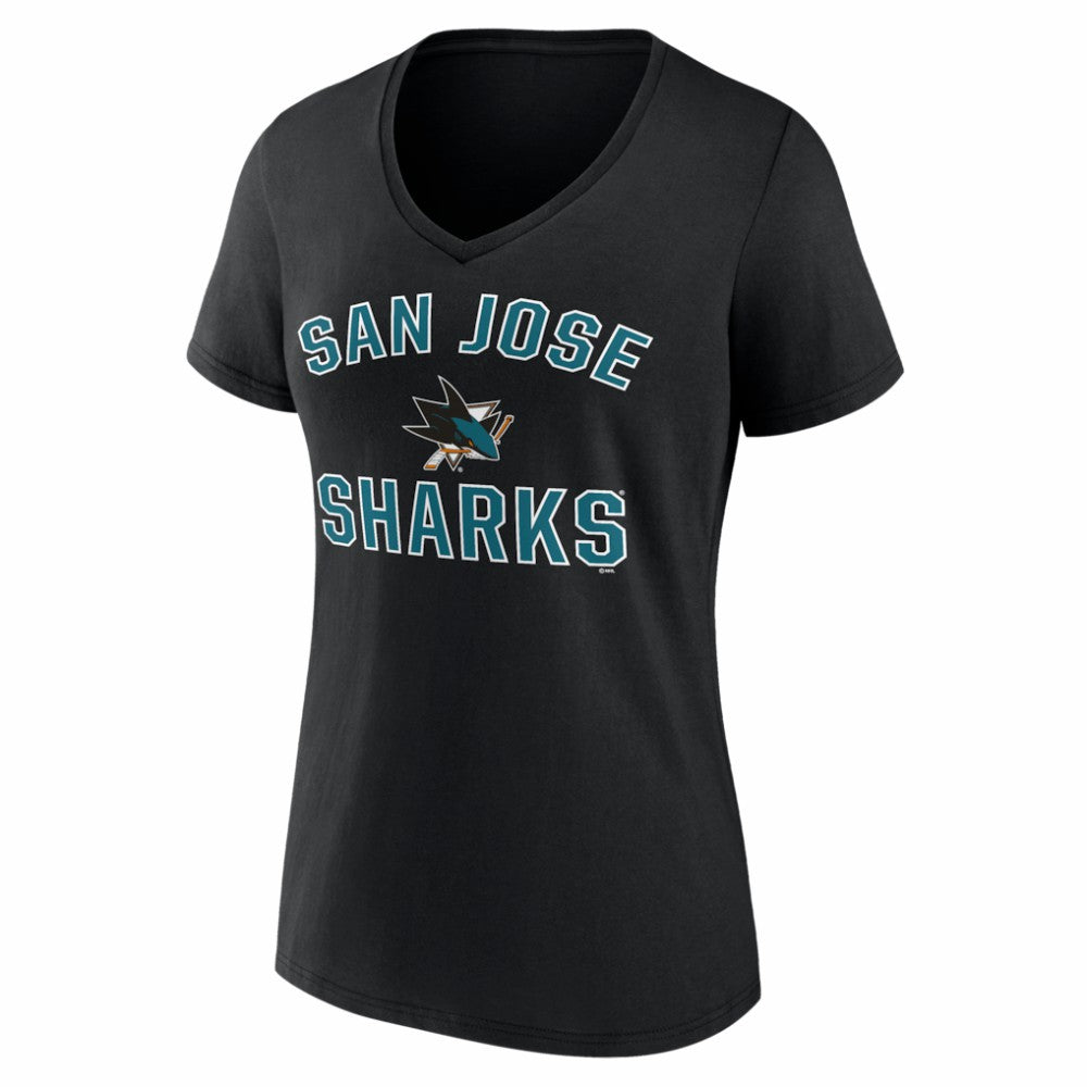San Jose Sharks Logo Athletic Women's Arch Victory V-Neck T-Shirt - Black | US 2001552673