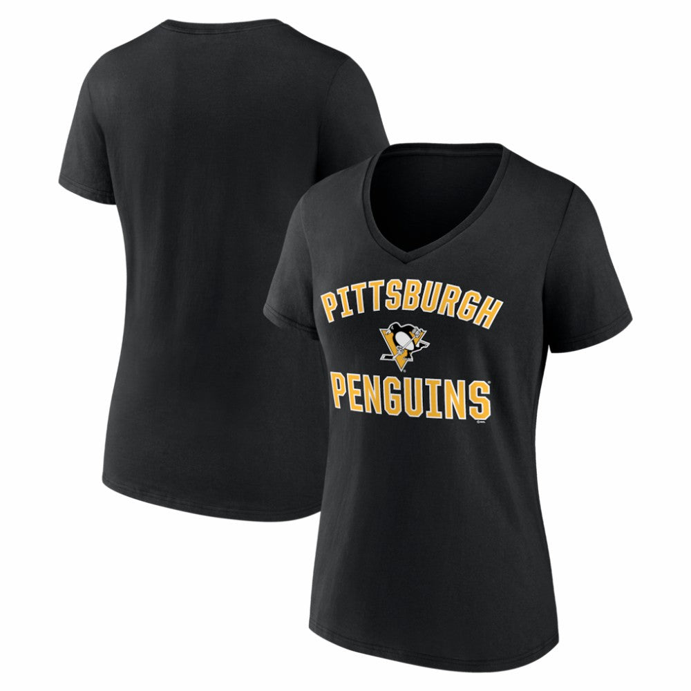 Pittsburgh Penguins Logo Athletic Women's Arch Victory V-Neck T-Shirt - Black | US 2001552674