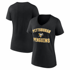 Pittsburgh Penguins Logo Athletic Women's Arch Victory V-Neck T-Shirt - Black | US 2001552674