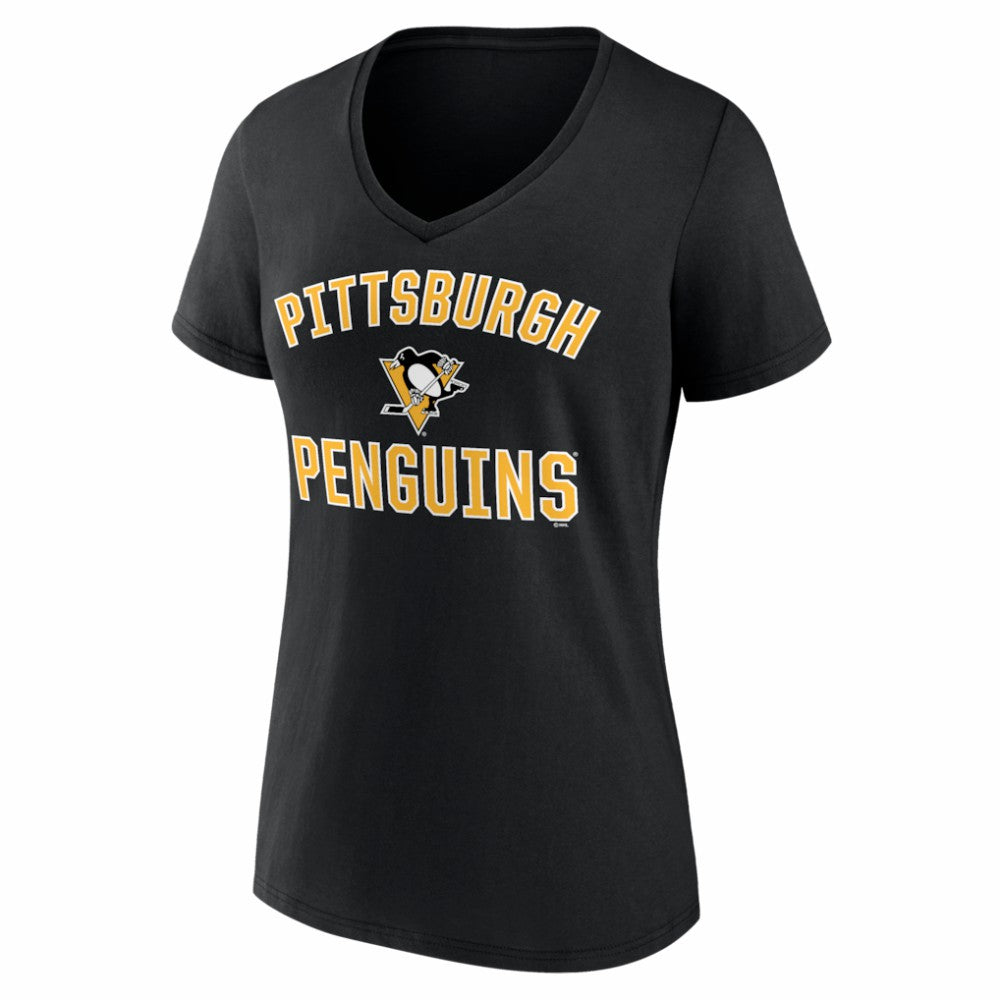 Pittsburgh Penguins Logo Athletic Women's Arch Victory V-Neck T-Shirt - Black | US 2001552674