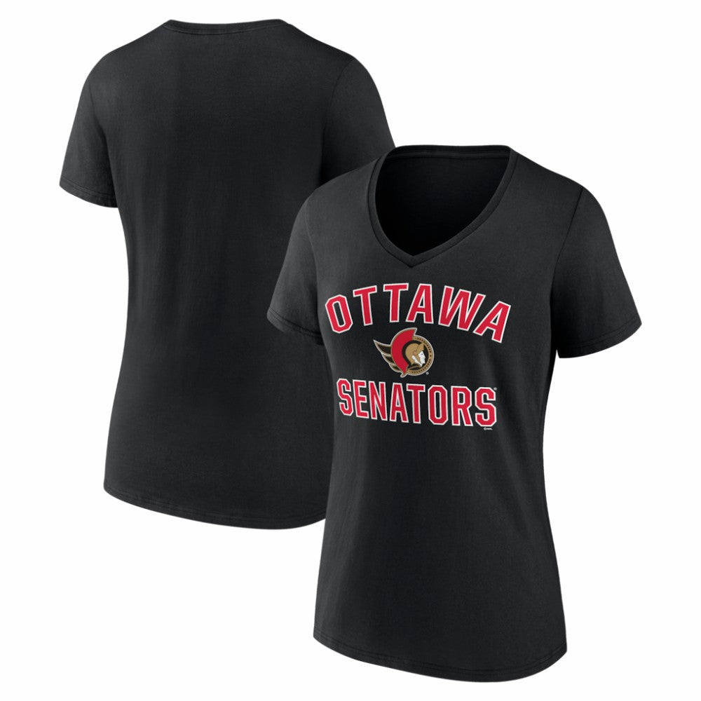 Ottawa Senators Logo Athletic Women's Arch Victory V-Neck T-Shirt - Black | US 2001552676