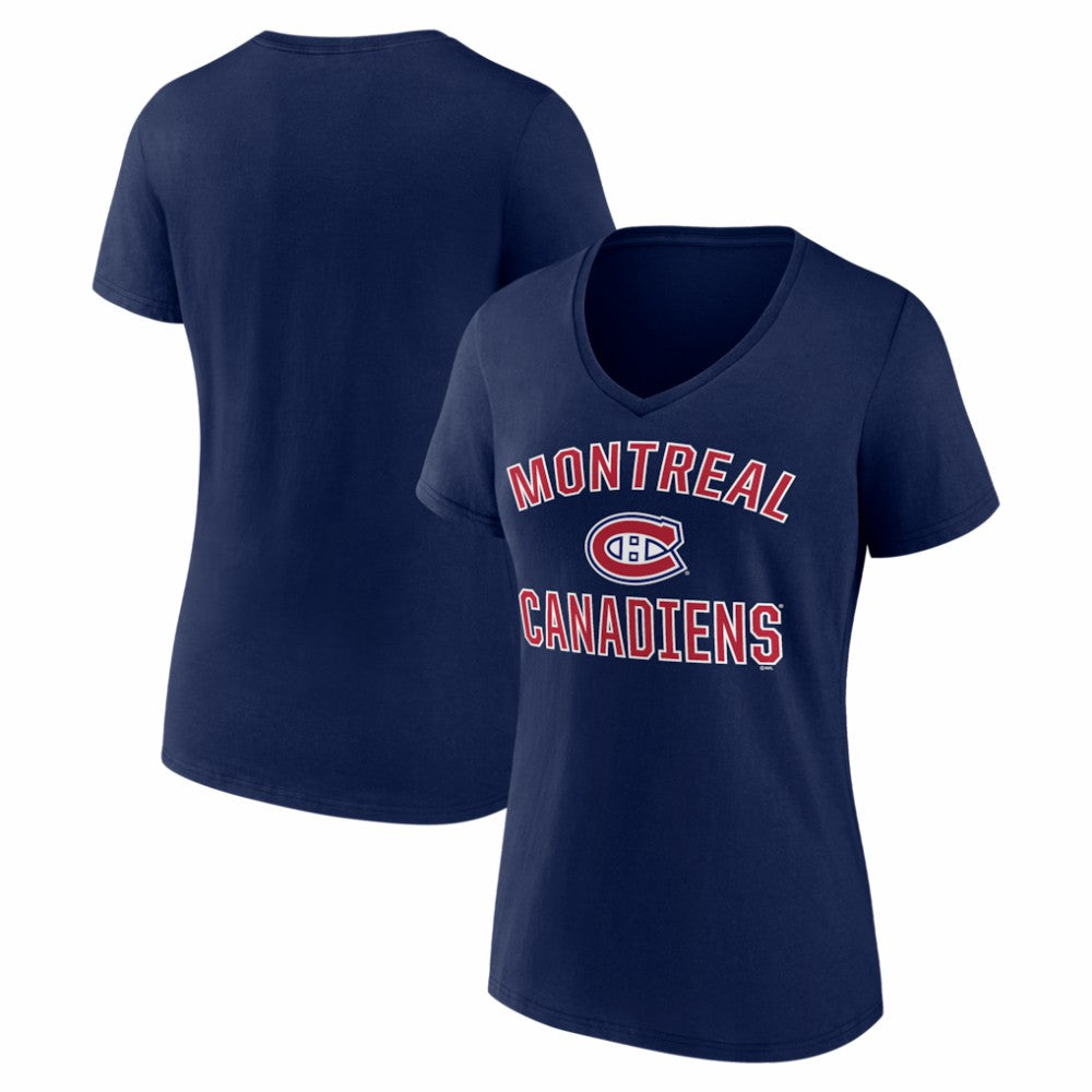 Montreal Canadiens Logo Athletic Women's Arch Victory V-Neck T-Shirt - Navy | US 2001552681
