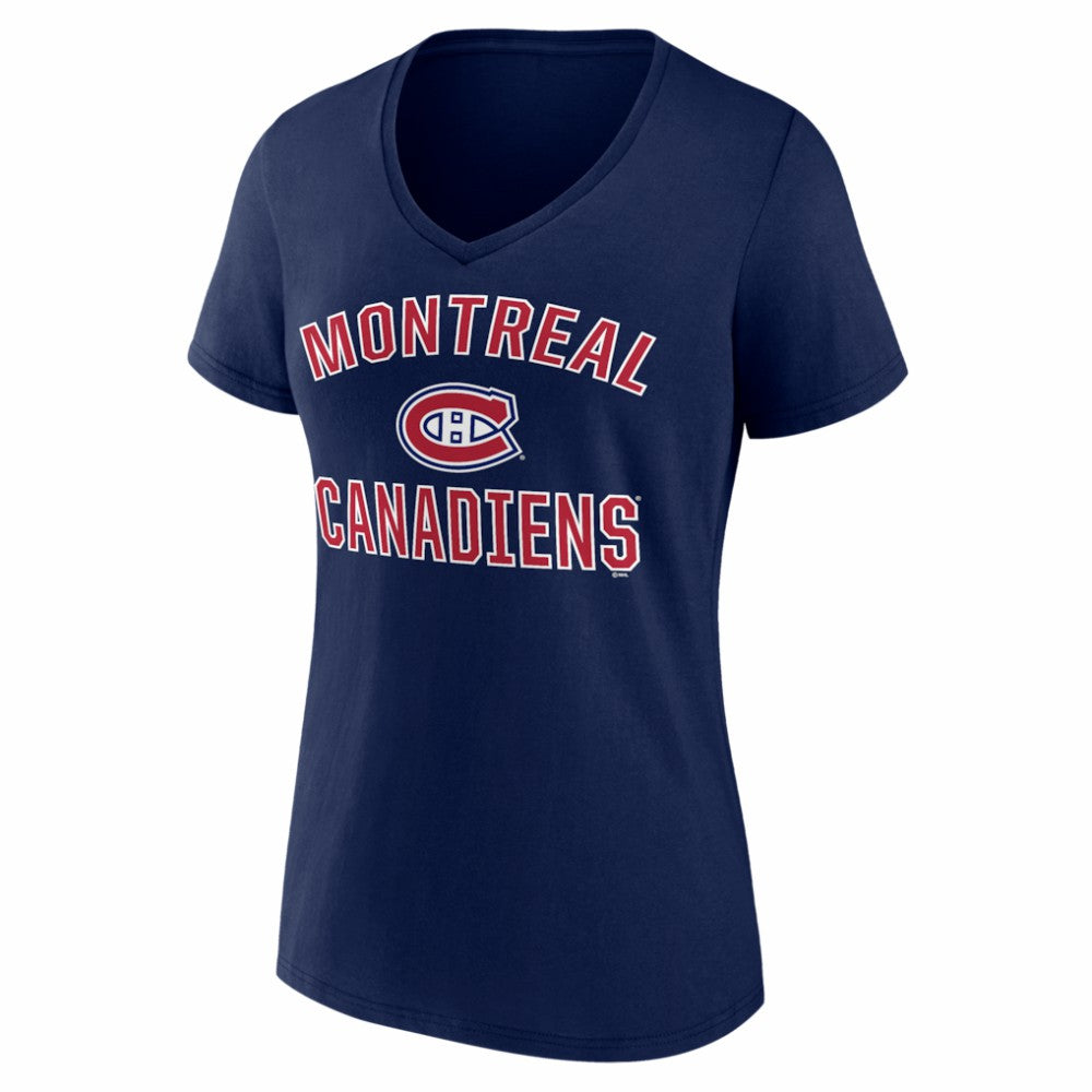 Montreal Canadiens Logo Athletic Women's Arch Victory V-Neck T-Shirt - Navy | US 2001552681