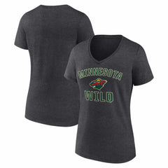 Minnesota Wild Logo Athletic Women's Arch Victory V-Neck T-Shirt - Heather Charcoal | US 2001552682