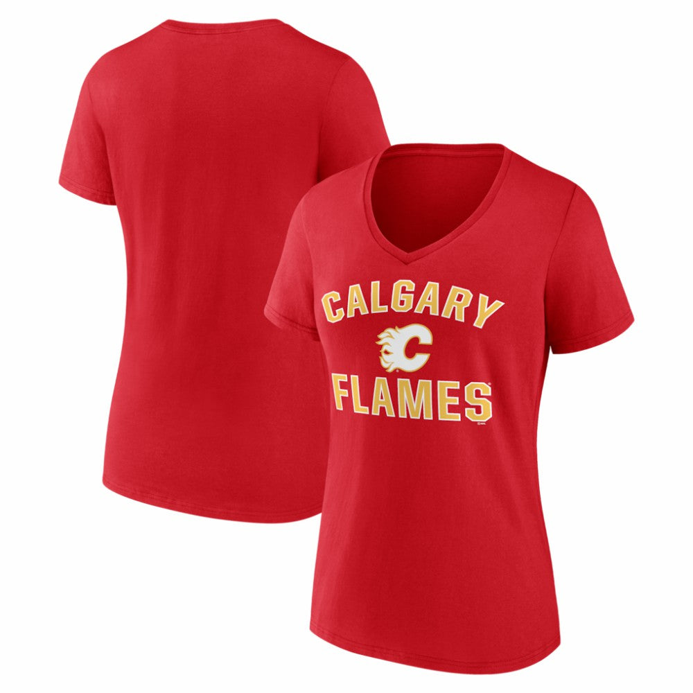 Calgary Flames Logo Athletic Women's Arch Victory V-Neck T-Shirt - Red | US 2001552692